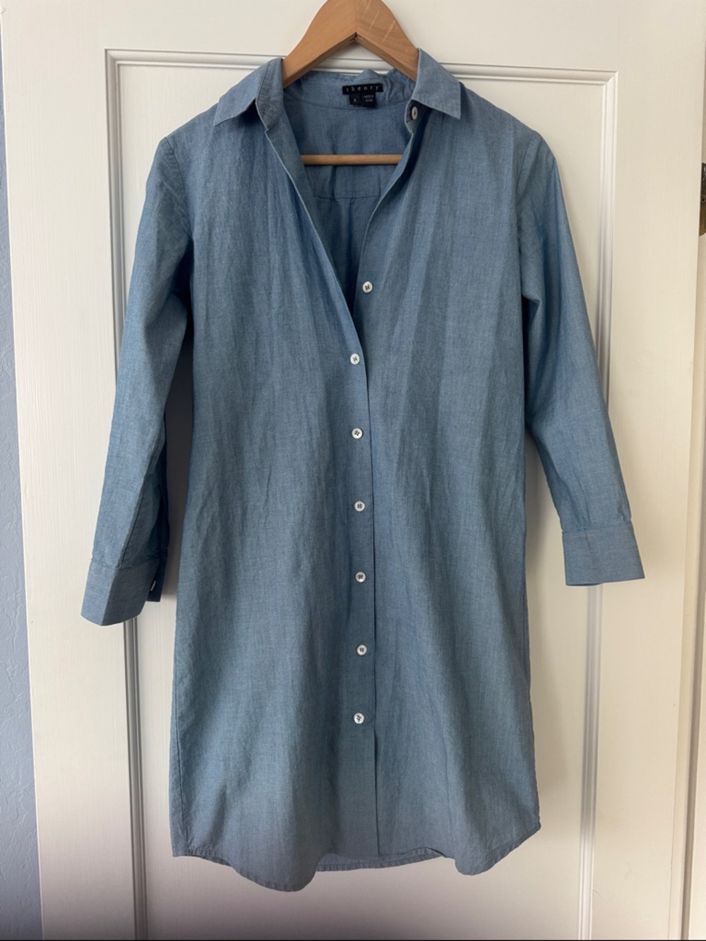 Theory Light Blue Chambray Style Shirt Dress Size 0